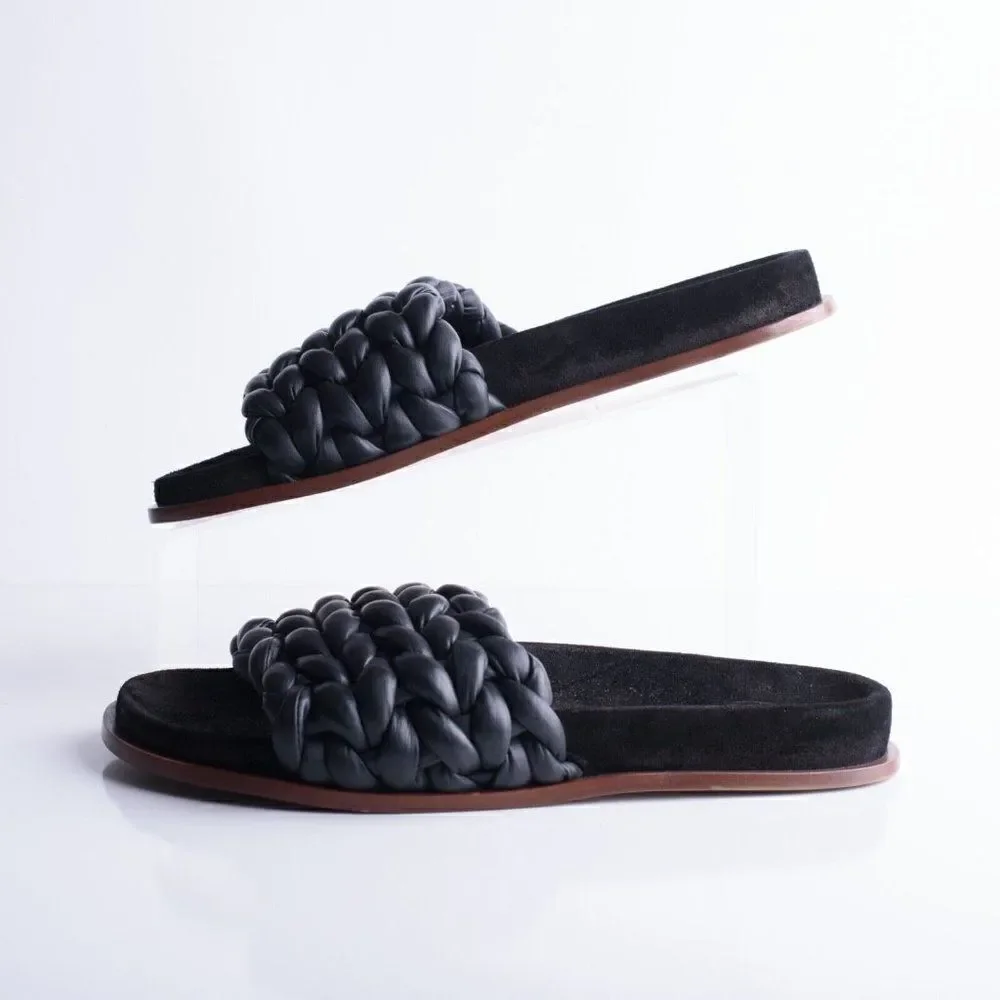 Chloe Womens Black Kacey Flats Braided Slide Sandals Shoe Leather US 8 EU 38